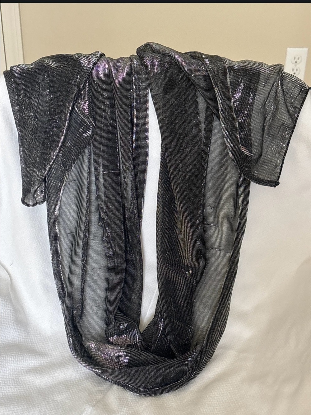 Vintage Black & Silver Metallic Shimmer Evening Wrap Scarf